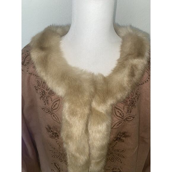 Pamela McCoy New Wool Cashmere Blend Faux Fur Jacket Tan 1X 2X Read Measurements - Picture 7 of 11